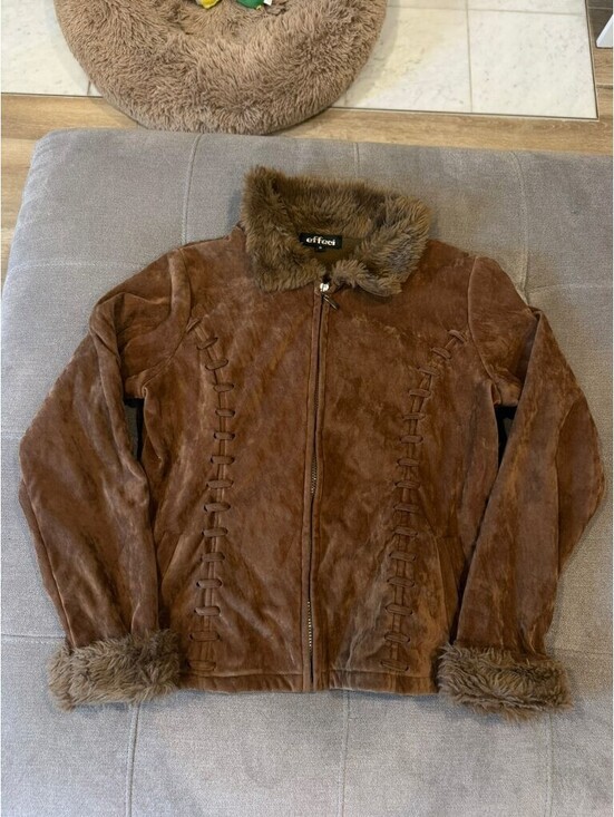 effeci Jackets & Blazers - Effeci Brown Suede Leather Jacket Faux Fur Trim Y2K Boho M